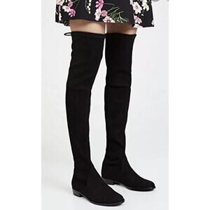 Stuart Weitzman Lowland Black Suede Over-the-Knee Boots Flat 1” Heel 7
